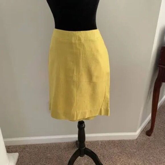 Merona Skirt Yellow Pencil Pockets Lined Slit Zipper Size 8 Office - Picture 4 of 9